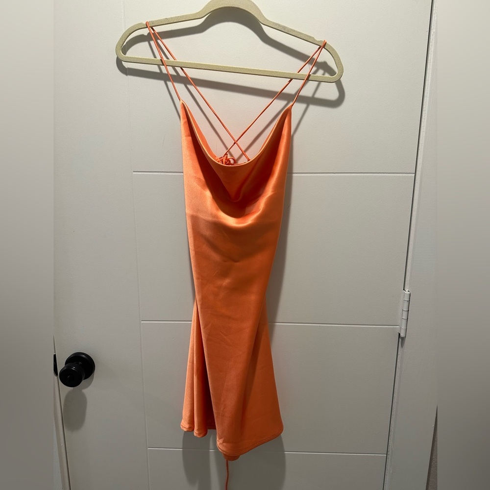 Lelis Collection Medium Bright Orange Scoop Neck Satin Dress